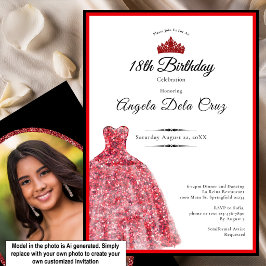 Convites Vestido vermelho elegante debut de 18 anos