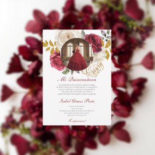 Convites Vestido vermelho Quinceanera com imagem em espanho