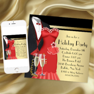 Convites Vestido Vermelho Tuxedo Natal Elegante