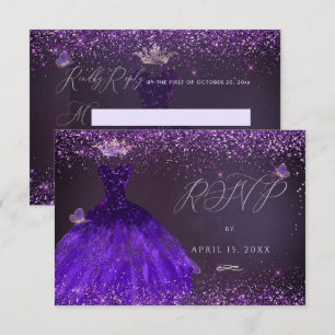 Convites Vestido Violeta Ultra Borboleta RSVP de Quinceaner