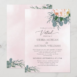 Convites Vestido Virtual Blush Pink Peony Watercolor