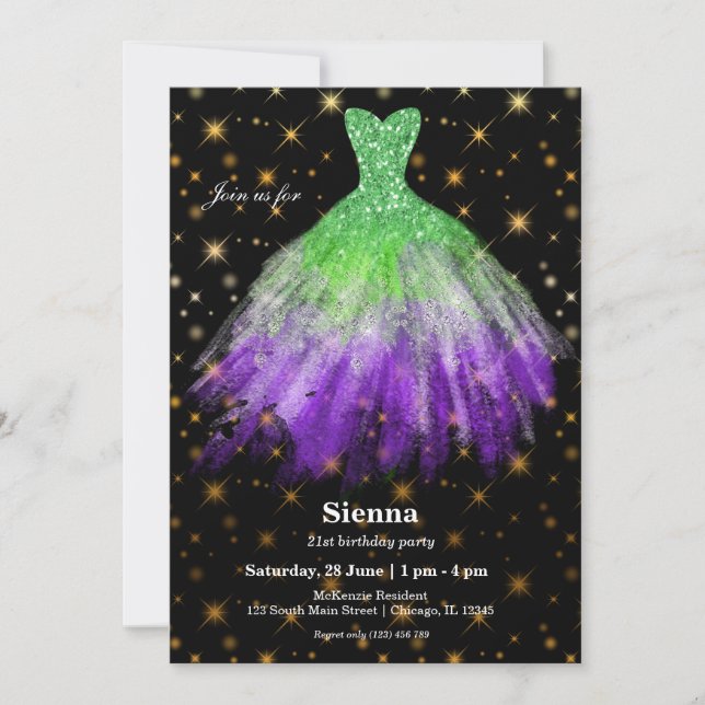 Convites Vestidos de aquarela com glitter (Frente)