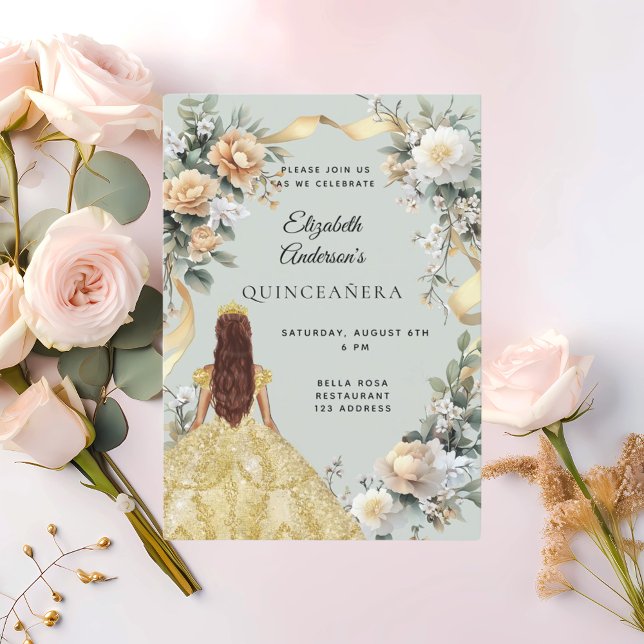 Convites Vestidos de ouro de Quinceanera (Criador carregado)