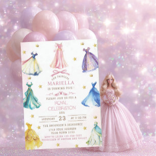 Convites Vestidos de princesa modernos aquarela menina real