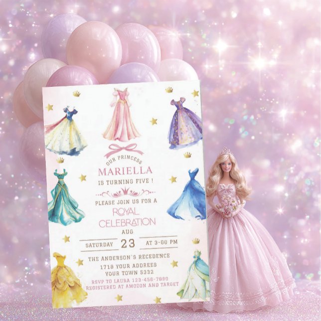 Convites Vestidos de princesa modernos aquarela menina real (Criador carregado)