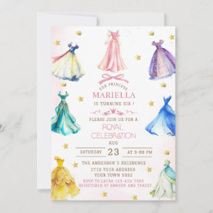 Convites Vestidos de princesa modernos aquarela menina real