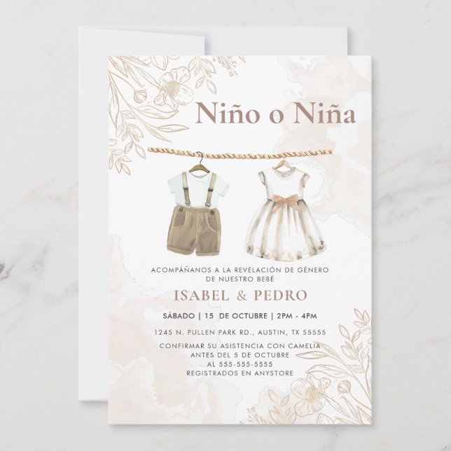 Convites Vestuário De Bebê De Flor Selvagem Espanhol Revisã (Frente)