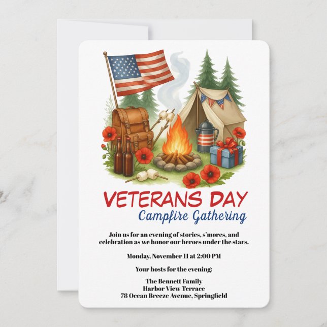 Convites Veterans Day | Campfire Gathering (Frente)