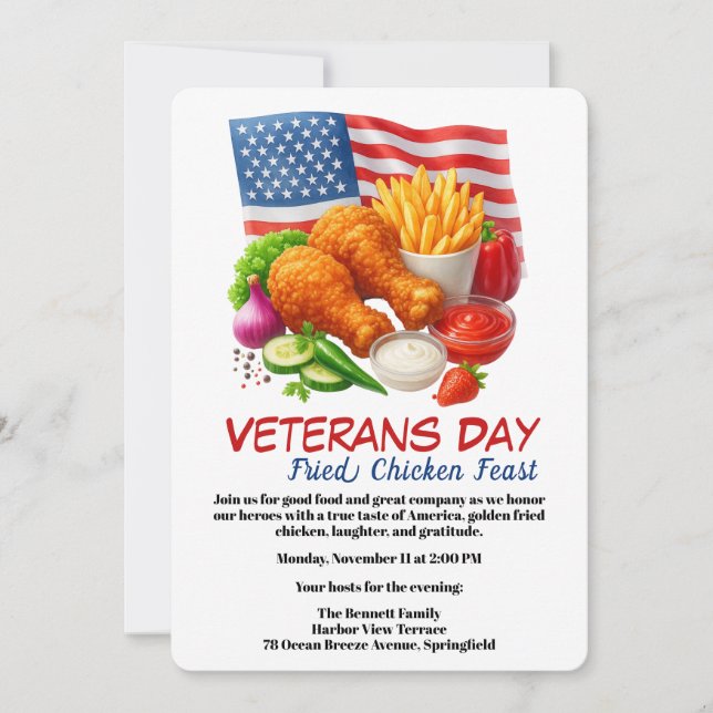 Convites Veterans Day Invitation | Fried Chicken Feast (Frente)