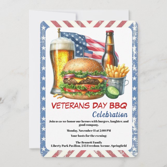 Convites Veterans Day Invitation | Honoring Heroes BBQ (Frente)