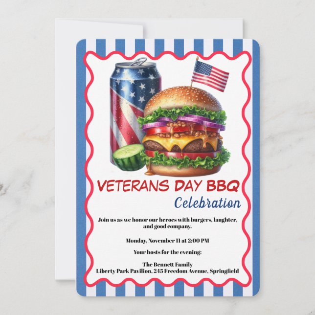 Convites Veterans Day Invitation | Honoring Heroes BBQ (Frente)