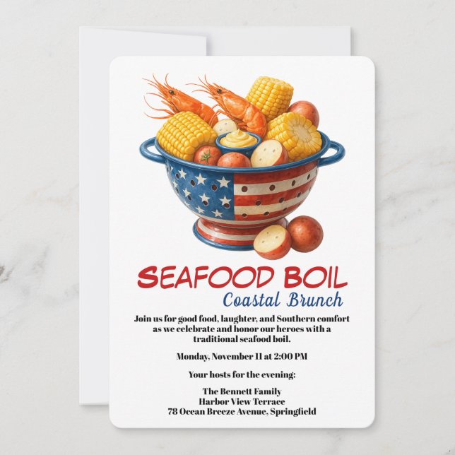 Convites Veterans Day Invitation | Seafood Boil Celebration (Frente)