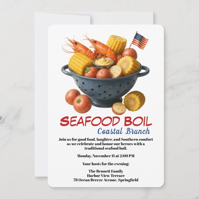 Convites Veterans Day Invitation | Seafood Boil Celebration (Frente)