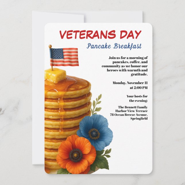 Convites Veterans Day | Pancake Breakfast Celebration (Frente)