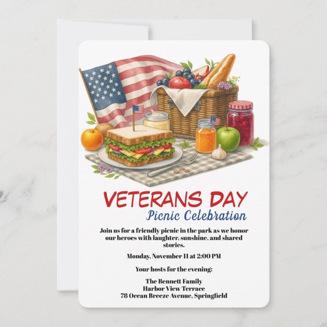 Convites Veterans Day | Picnic Celebration (Frente)