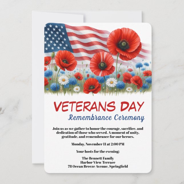Convites Veterans Day | Remembrance Ceremony (Frente)