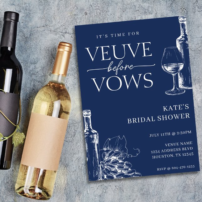 Convites Veuve Antes de Vows Marinho Chá de panela Azul e B (Veuve Before Vows Navy Blue & White Bridal Shower Invitation
)