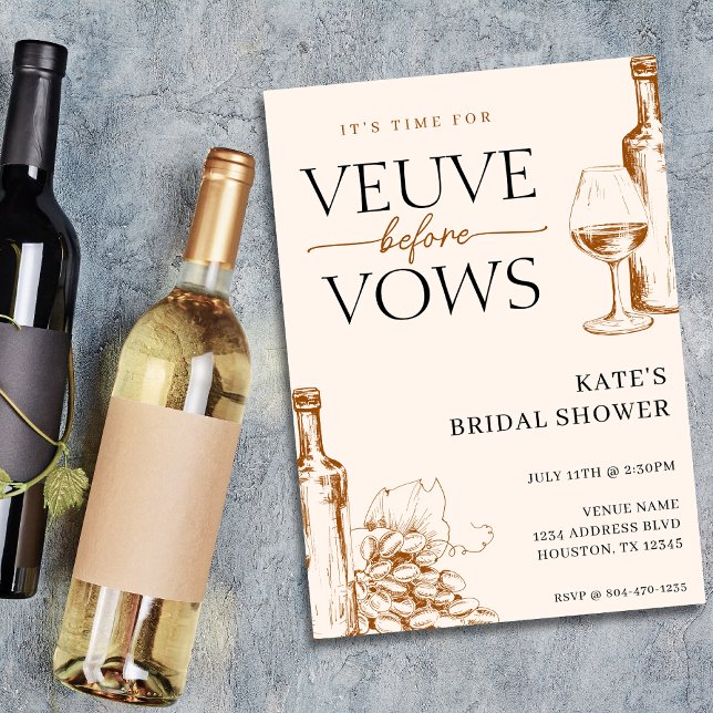 Convites Veuve Antes de Vows Tan Brown Chá de panela (Veuve Before Vows Tan Brown Bridal Shower Invitation
)