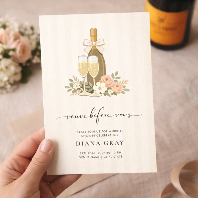 Convites Veuve Before Vows Champagne Bow Bridal Shower (Criador carregado)