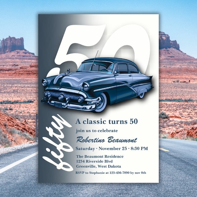 Convites Viagem Carro Azul Clássico Faz 50 Anos (Criador carregado)