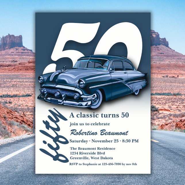 Convites Viagem Carro Azul Clássico Faz 50 Anos (Criador carregado)