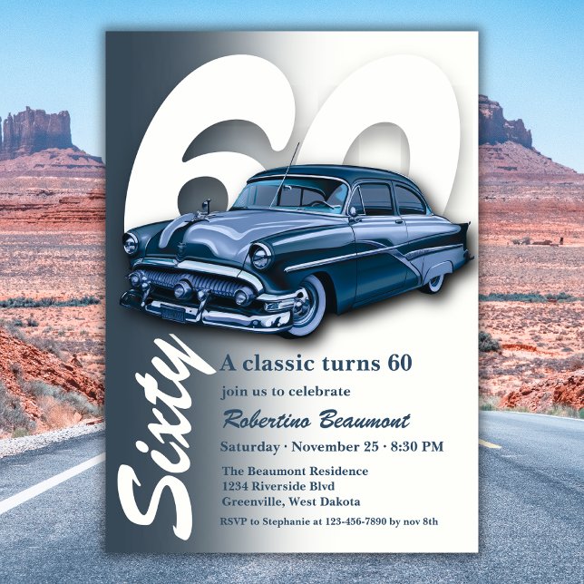 Convites Viagem Carro Azul Clássico Faz 60 Anos (Criador carregado)