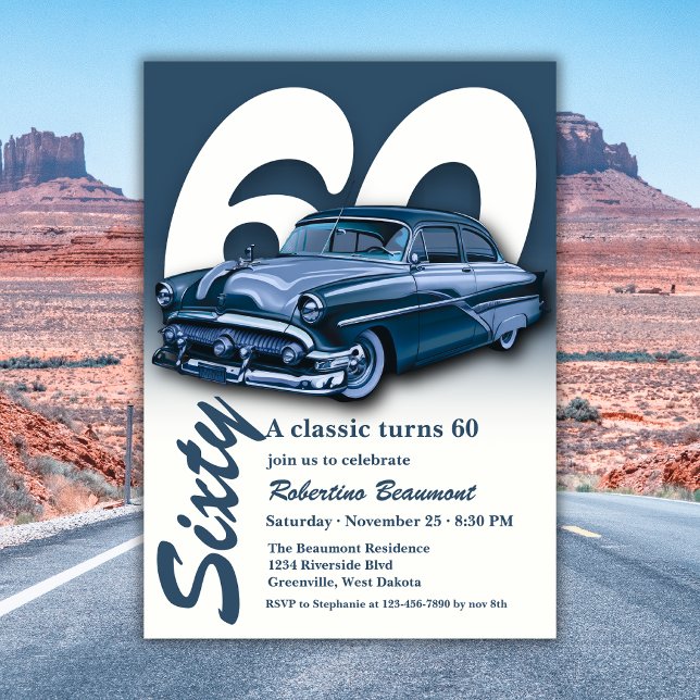 Convites Viagem Carro Azul Clássico Faz 60 Anos (Criador carregado)