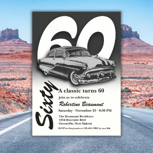 Convites Viagem Clássico Cinza Carro Completa 60 Anos