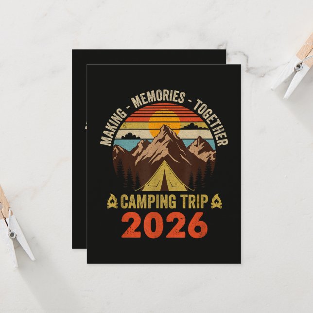 Convites Viagem de Acampamento Familiar Retro Sunset 2026  (Frente/Verso In Situ)
