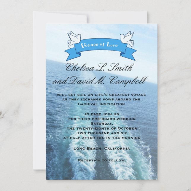 Convites Viagem de Amor|Casamento a Bordo de Navio de Cruze (Frente)