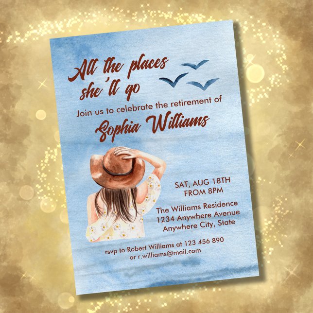 Convites viagem de aposentadoria em todos os lugares, mulhe (Criador carregado)