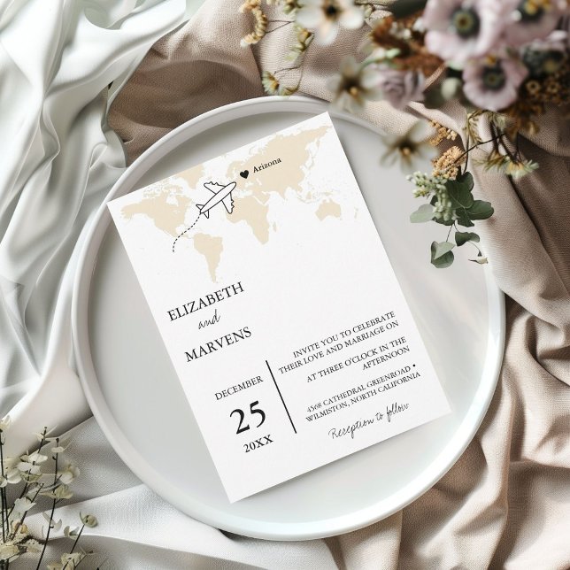 Convites Viagem de destino mapa mundial de casamento (Criador carregado)