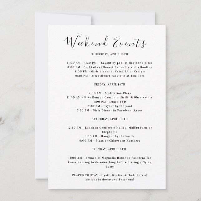 Convites Viagem de Fim de Semana das Meninas de Los Angeles (Verso)