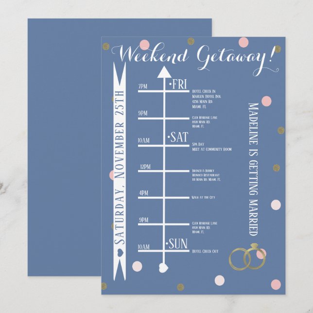 Convites Viagem de Fim de Semana de Despedida de Solteira e (Frente/Verso)