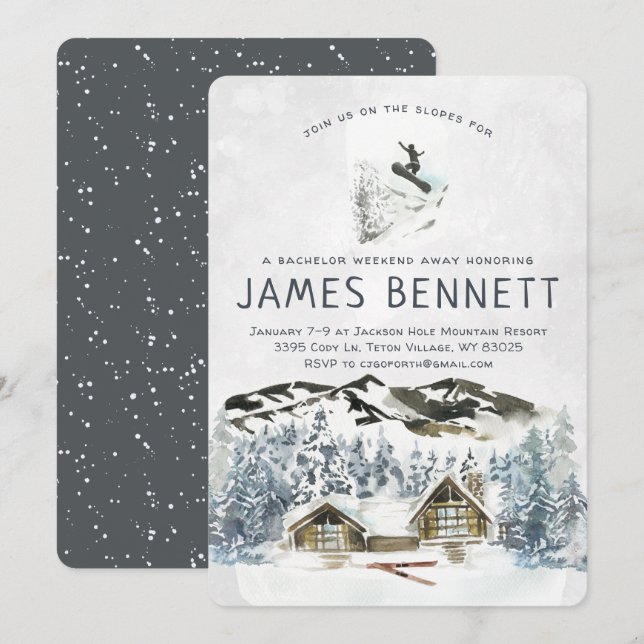 Convites Viagem de Fim de Semana de Ski para Despedida de S (Frente/Verso)