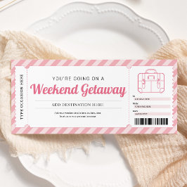 Convites Viagem de Fim de Semana Presente Rosa Voucher de V