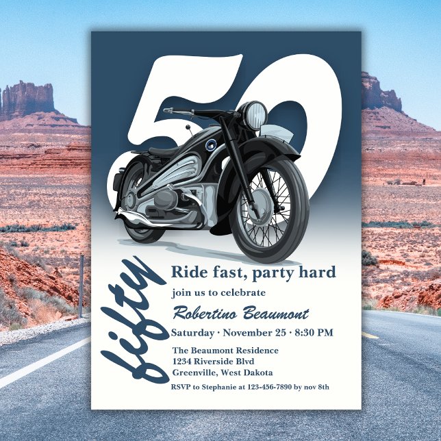 Convites Viagem de Moto Clássica Rapidamente 50º Aniversári (Criador carregado)