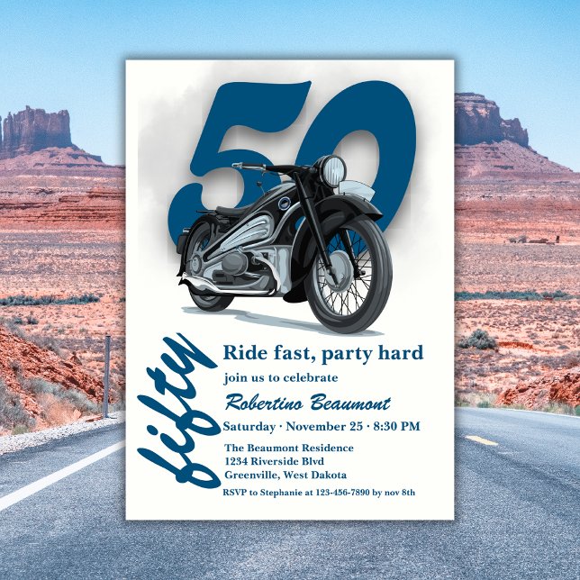 Convites Viagem de Moto Clássica Rapidamente 50º Aniversári (Criador carregado)