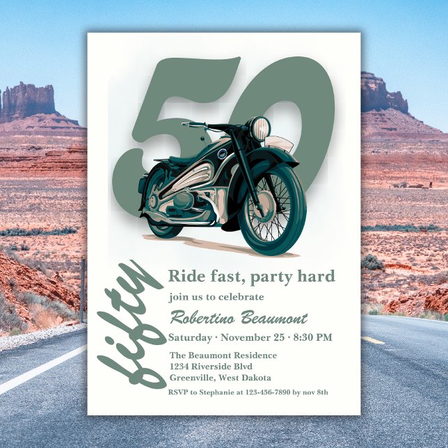 Convites Viagem de Moto Clássica Rapidamente 50º Aniversári (Criador carregado)
