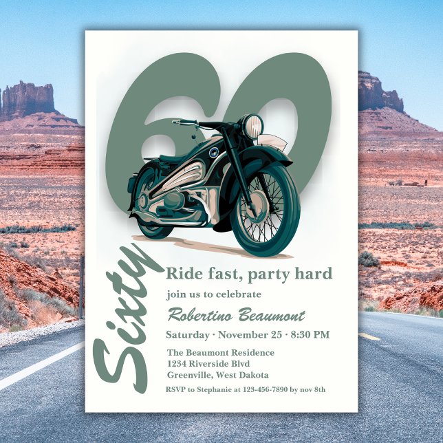Convites Viagem de Moto Clássica Rapidamente 60º Aniversári (Criador carregado)