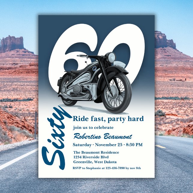 Convites Viagem de Moto Clássica Rapidamente 60º Aniversári (Criador carregado)