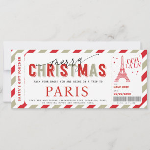 Convites Viagem de Natal a Paris Bilhete do Presente Vouche