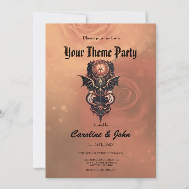 Convites Viagem de tempo místico com asas, relógio de galão (Frente)