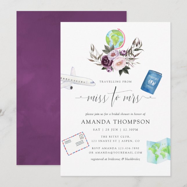 Convites Viagem De Veludo Profundo Da Senhorita À Sra. Chá  (Frente/Verso)