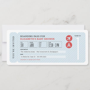 Convites Viagem do bilhete de avião tema chá de fraldas azu