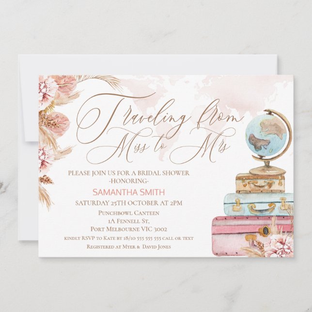 Convites Viagem Floral de Miss a Sra. Chá de panela (Frente)