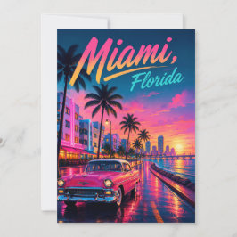 Convites Viagem Miami Flórida Retro Neon Pôr do Sol