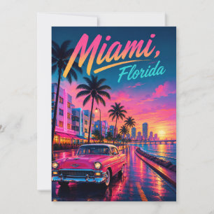 Convites Viagem Miami Flórida Retro Neon Pôr do Sol
