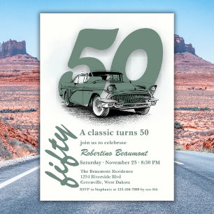 Convites Viagem Verde Carro Clássico Completa 50 Anos