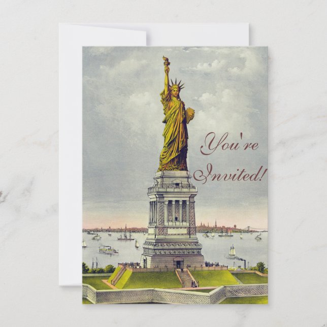 Convites Viagem Vintage Statue of Liberty New York (Frente)